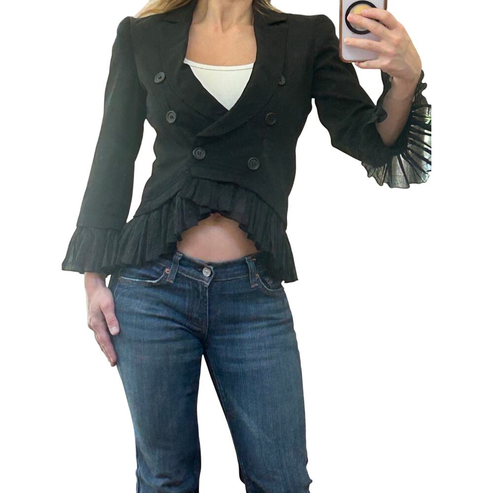 Vintage Emporio Armani 90s Y2K Archival Cropped Ruffle Wool Blazer Jacket XS
